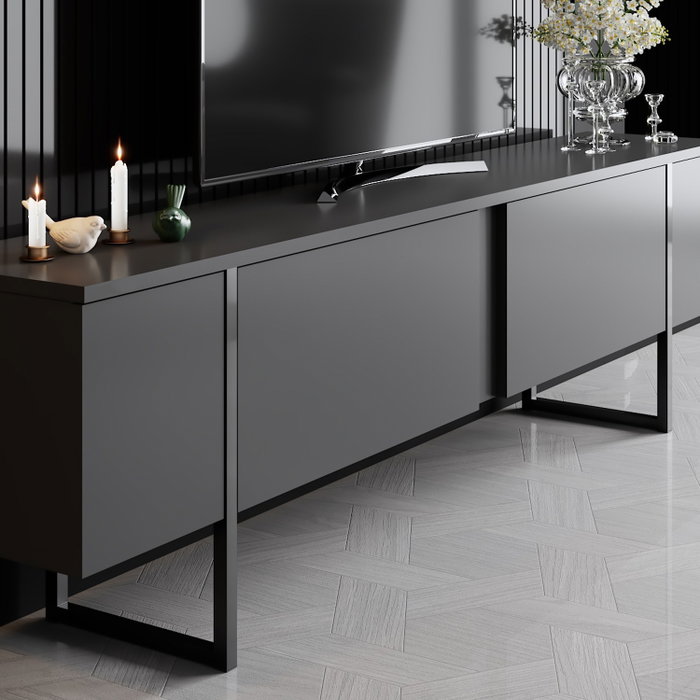 Hanah Home Conjunto Muebles Sala Anthracite, Negro - Soporte TV 180cm, Mesa Café 90cm, Diseño Elegante y Duradero